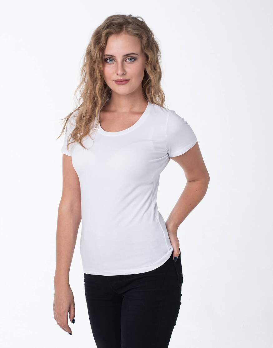 Белая женская футболка с лайкрой оптом